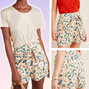 ANTHROPOLOGIE Georgine Floral Tie Front Skirted Shorts Sz XS